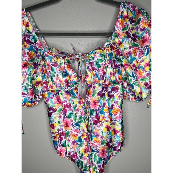 For Love and Lemons Watercolor Exclusive Floral Bow Cut Out Bodysuit NWT Size XS - Picture 4 of 13